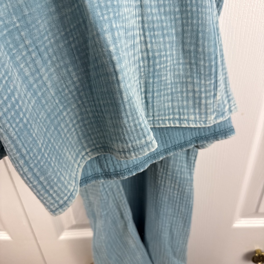 Zenana Dusty Teal Washed Double Gauze Wide Leg Overalls NWOT BOHO - Picture 8 of 15